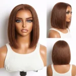Silk Straight Bob Wig Toffee Brown Color Sleek Blunt Cut Pull Go 6×5 Lace Glueless Wig - Image 4