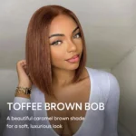 Silk Straight Bob Wig Toffee Brown Color Sleek Blunt Cut Pull Go 6×5 Lace Glueless Wig - Image 3