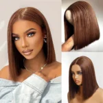 Silk Straight Bob Wig Toffee Brown Color Sleek Blunt Cut Pull Go 6×5 Lace Glueless Wig - Image 2