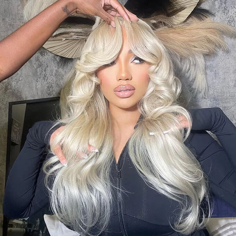Glueless Blonde Wig With Curtain Bangs Pre-Cut 6×5 Lace & Bleached Knots Glueless Blonde Wig With Curtain Bangs Pre-Cut 6×5 Lace & Bleached Knots - Image 1