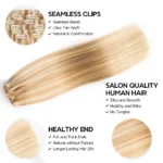 Blonde Highlight P16/613 Clip In Hair Extensions Straight Real Human Hair Seamless Blend 7pcs/pack - Image 2