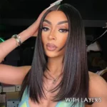 Salon-Quality Double Drawn Blunt Cut Straight Wig Glueless 6×5 Lace Wig Bleached Knots Shoulder Length - Image 8