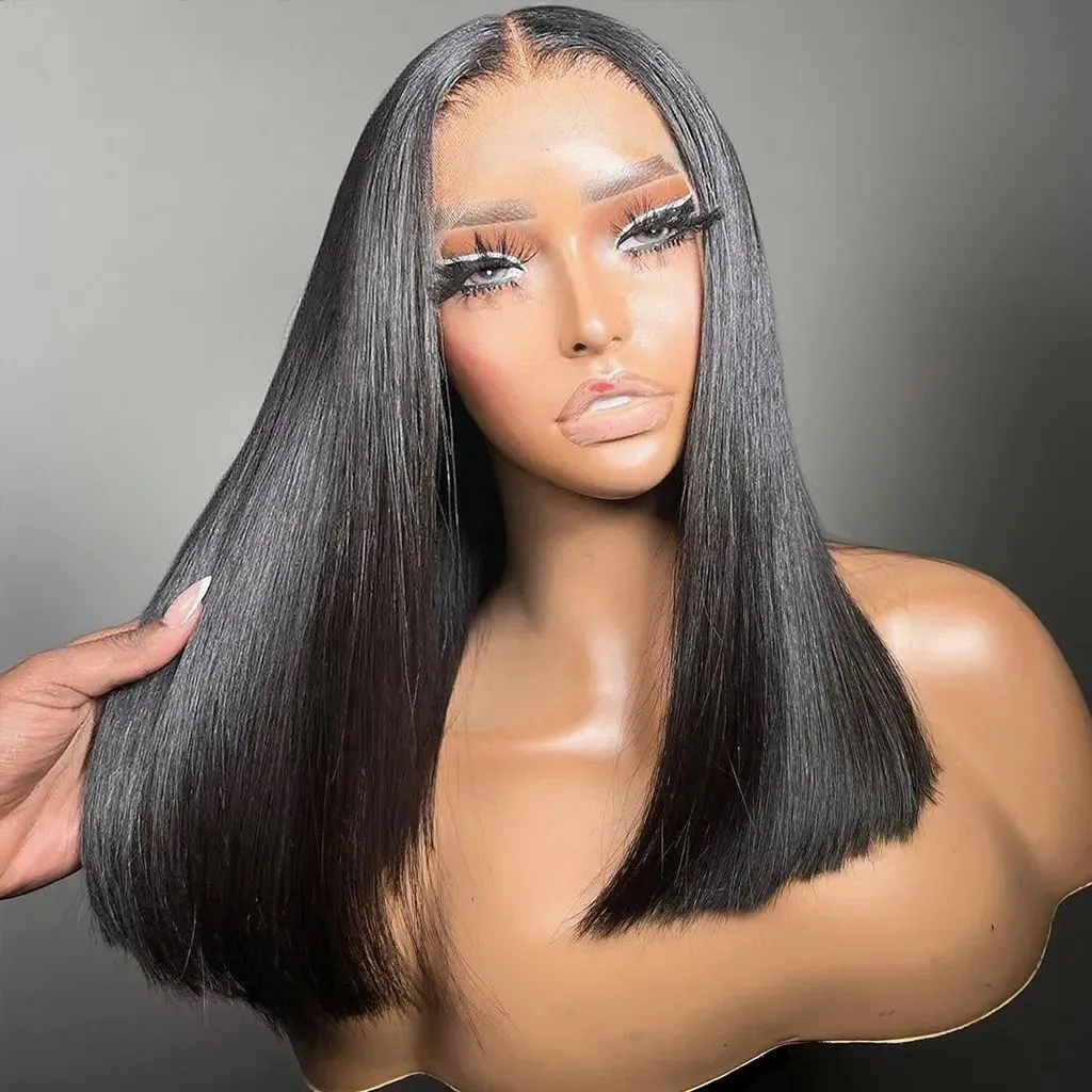Salon-Quality Double Drawn Blunt Cut Straight Wig Glueless 6×5 Lace Wig Bleached Knots Shoulder Length Salon-Quality Double Drawn Blunt Cut Straight Wig Glueless 6×5 Lace Wig Bleached Knots Shoulder Length - Image 1