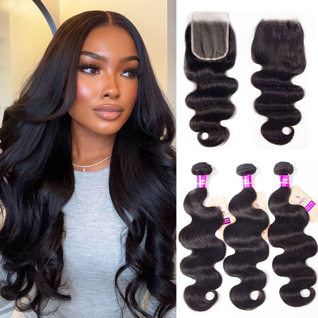 Brazilian Body Wave Hair 3 Bundles With 5×5 Lace Closure High Quality Virgin Human Hair Bundles With Closure Brazilian Body Wave Hair 3 Bundles With 5×5 Lace Closure High Quality Virgin Human Hair Bundles With Closure - Image 1