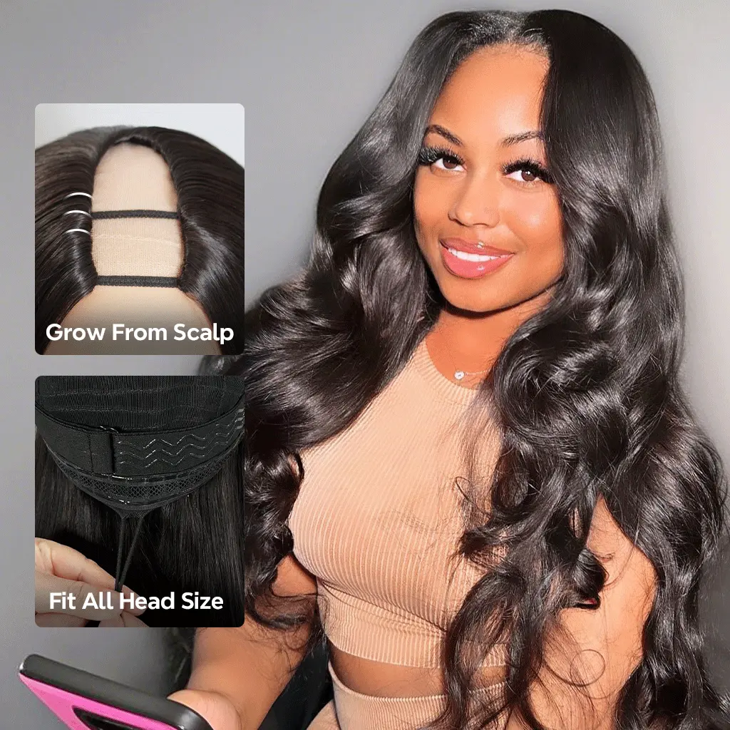 Body Wave Human Hair U Part Wigs & V Part Wigs Beginner Friendly Clip & Go Body Wave Human Hair U Part Wigs & V Part Wigs Beginner Friendly Clip & Go - Image 1