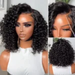 Bouncy Deep Curly Bob Wig C Side Part Pull & Go Glueless Wig Pre-Cut 6×5 Lace Bleached Knots - Image 3