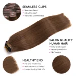 Dark Brown Clip In Hair Extensions Straight Real Human Hair Seamless Blend 7pcs/pack - Image 2
