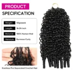 Feather Crochet Hair Miracle Knots Boho Braids Burmese Curly / Kinky Curly Human Hair Extensions - Image 5