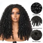 Raw Burmese Curly Half Wig With Spiral Curly Ends Flip Over Human Hair Wig - Image 5