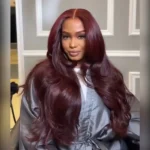 Dark Burgundy Body Wave Human Hair Wig 13×4 HD Lace Frontal Wig - Image 4