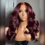 Dark Burgundy Body Wave Human Hair Wig 13×4 HD Lace Frontal Wig - Image 13