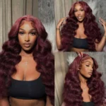 Dark Burgundy Body Wave Human Hair Wig 13×4 HD Lace Frontal Wig - Image 10