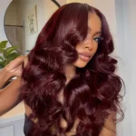 Dark Burgundy Body Wave Human Hair Wig 13×4 HD Lace Frontal Wig - Image 2