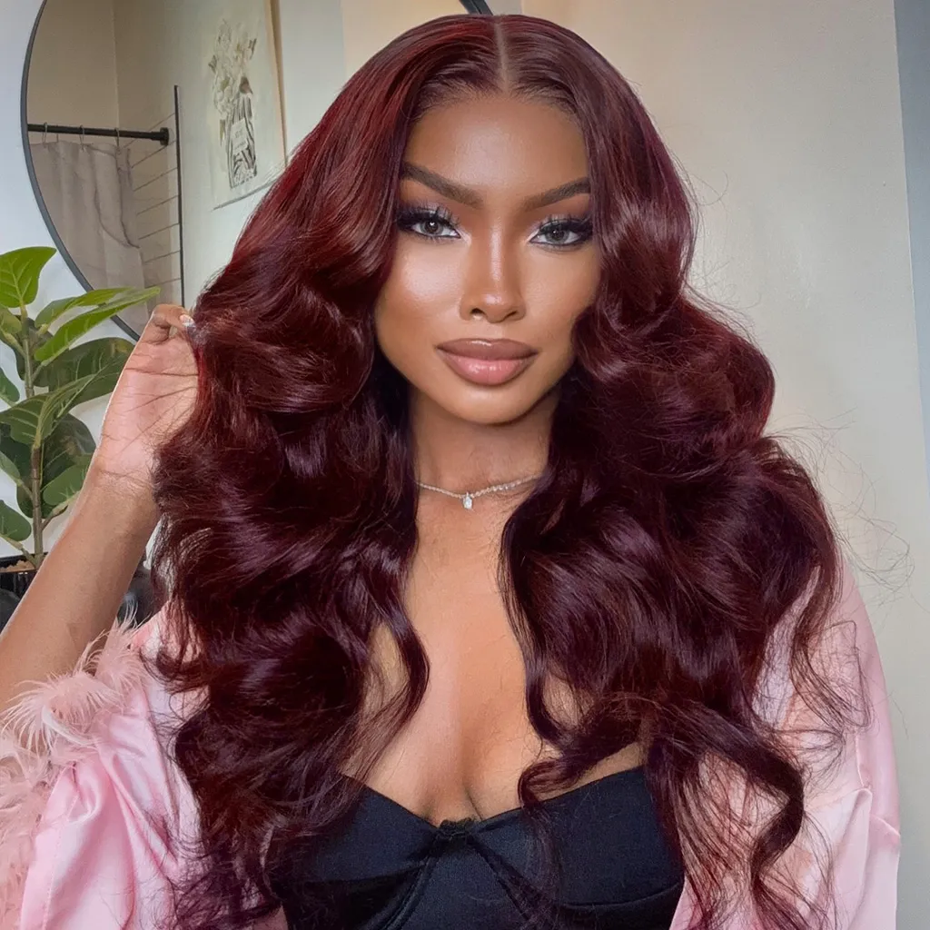 Dark Burgundy Body Wave Human Hair Wig 13×4 HD Lace Frontal Wig Dark Burgundy Body Wave Human Hair Wig 13×4 HD Lace Frontal Wig - Image 1