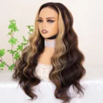 Glueless Highlight Brown With Honey Blonde Skunk Stripe Wig Pre-Cut 6×5 HD Lace & Bleached Knots - Image 8