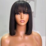 Put On & Go Straight Bob Wig With Bangs Minimalist Undetectable HD Lace Realistic Scalp - Image 3
