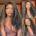 Balayage Highlight Burmese Curly Half Wig With Spiral Curly Ends Flip Over Human Hair Wig - Image 7