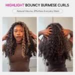 Balayage Highlight Burmese Curly Half Wig With Spiral Curly Ends Flip Over Human Hair Wig - Image 6