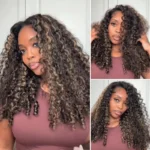 Balayage Highlight Burmese Curly Half Wig With Spiral Curly Ends Flip Over Human Hair Wig - Image 3