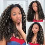 Balayage Highlight Burmese Curly Half Wig With Spiral Curly Ends Flip Over Human Hair Wig - Image 9