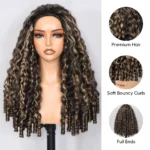 Balayage Highlight Burmese Curly Half Wig With Spiral Curly Ends Flip Over Human Hair Wig - Image 4