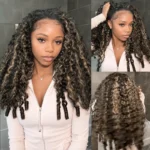 Balayage Highlight Burmese Curly Half Wig With Spiral Curly Ends Flip Over Human Hair Wig