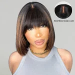 Put On & Go Straight Bob Wig With Bangs Minimalist Undetectable HD Lace Realistic Scalp - Image 7
