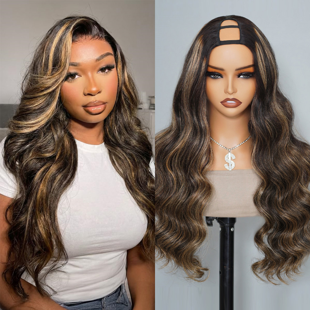 Highlight 1b/22 U Part Wig Body Wave / Straight No Glue Easy Install Highlight 1b/22 U Part Wig Body Wave / Straight No Glue Easy Install - Image 1