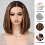 Glueless Highlight Straight Bob Wig Human Hair 6×5 Lace Wig Bleached Knots - Image 5