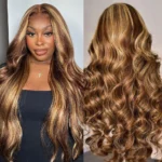 Balayage Highlight Honey Blonde Body Wave Lace Front Wigs 180% Density Wig