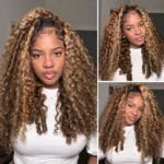 Highlight Honey Blonde Burmese Curly Half Wig With Spiral Curly Ends Flip Over Full & Voluminous 250% - Image 5