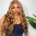 Highlight Honey Blonde Loose Deep Human Hair Lace Front Wigs 180% Density - Image 2