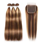 Highlight Honey Blonde Straight Hair 3 Bundles With 5×5 HD Lace Closure - Image 2