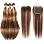 Highlight Honey Blonde Straight Hair 3 Bundles With 5×5 HD Lace Closure - Image 3