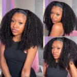 Kinky Curly Headband Hair Wig 180% Glueless Wig Put On & Go