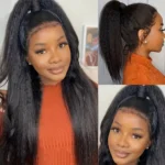 Kinky Straight Pull Go 360 Drawstring Lace Frontal Wigs Pre Plucked Hairline Human Hair Wigs - Image 16