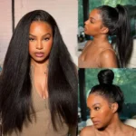 Kinky Straight Pull Go 360 Drawstring Lace Frontal Wigs Pre Plucked Hairline Human Hair Wigs - Image 15