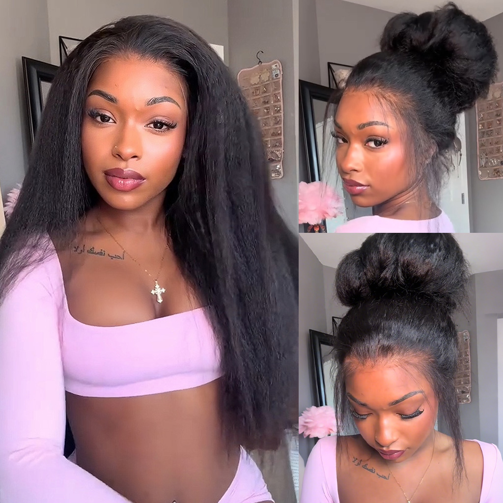 Kinky Straight Pull Go 360 Drawstring Lace Frontal Wigs Pre Plucked Hairline Human Hair Wigs Kinky Straight Pull Go 360 Drawstring Lace Frontal Wigs Pre Plucked Hairline Human Hair Wigs - Image 1