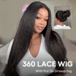Kinky Straight Pull Go 360 Drawstring Lace Frontal Wigs Pre Plucked Hairline Human Hair Wigs - Image 6