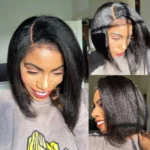 4C Edges Hairline Kinky Straight Glueless 6×5 Pre-Cut Lace Short Bob Wig