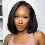 Kinky Straight Glueless Bob Wig 6×5 Pre-Cut HD Lace Natural Scalp Look - Image 3