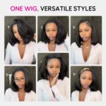 Kinky Straight Bob Half Wig Flip Over Human Hair Wig Seamless Blend Natural Hairline - Image 10