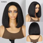 Kinky Straight Bob Half Wig Flip Over Human Hair Wig Seamless Blend Natural Hairline - Image 6