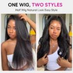 Kinky Straight Bob Half Wig Flip Over Human Hair Wig Seamless Blend Natural Hairline - Image 14