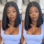 U Part Wig Kinky Straight Hair Yaki Bob Wigs - Image 8