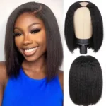 U Part Wig Kinky Straight Hair Yaki Bob Wigs - Image 4