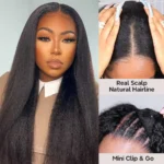 Kinky Straight Hair V Part Wigs Human Hair Wig Glueless Install 180% Natural Scalp - Image 4