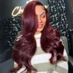 Trendy Layered Cut Loose Wave Wig Dark Brown / Burgundy Color Pull Go Glueless 6×5 Lace Wig 200% - Image 12