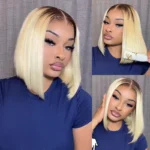 Short Bob Wigs Blonde Wig With Dark Roots Straight Hair 13×4 Lace Front Wigs - Image 9