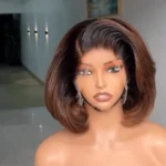 Ombre Brown With Dark Roots Layered Cut Straight Bob Wig 6×5 Pre-Cut HD Lace Wig - Image 3